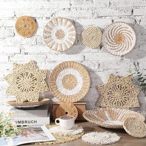 Cestas de pared sostenibles hechas a mano naturales en tono beige y blanco, muchos tamaños para decoración de dormitorio de sala de estar, regalo para ella - Product Image 4