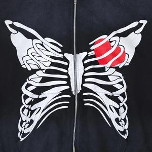 เสื้อแจ็คเก็ตมีฮู้ดแบบมีซิปลายหัวใจสีแดงลายกราฟิกมีฮู้ดโอเวอร์ไซส์สีดำ - Product Image 3