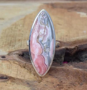 Rhodochrosite rose naturelle en argent sterling 925 en forme de marquise bague en pierres précieuses bijoux faits à la main cadeau de noël - Product Image 2