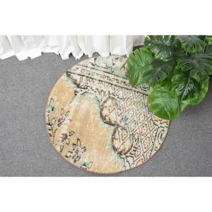 Alfombra de lana turca Vintage 2,3X2,3 pies Beige verde rectángulo diseño de retazos área grande látex estilo clásico para decoración de habitación - Product Image 1