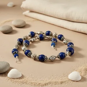 Lapis Lazuli Beaded Geometric Religious Islamic Prayer Unisex Round Ball Shape Alloy Tibetan Silver <b>Necklace</b> Jewelry - Product Image 2