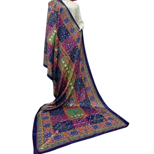 Vibrant Pink And Orange Handcrafted Traditional Silk Dupatta With Intricate Mirror Work Multicolor <b>Embroidered</b> Panels - Product Image 2