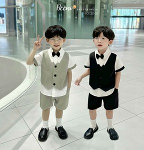 Haute qualité 3 pièces ensemble formel pour garçons gilet chemise noeud papillon pour 1-7 ans nouveauté été saison bébé vêtements en gros - Product Image 1
