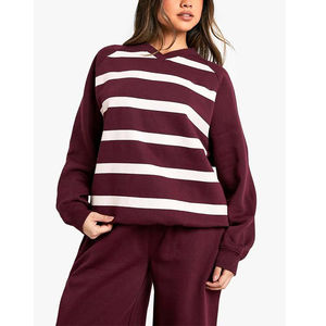 Sudadera Personalizada con Cuello Redondo y Hombros Caídos, Sudadera de Manga Larga para Mujer, Estampada a Rayas, Holgada, de Algodón - Product Image 2