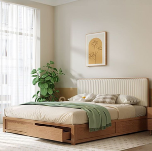 Classic wooden <b>bed</b> frame with a natural rattan cane headboard, offering a chic bohemian style. Available at wholesale prices. - Product Image 3