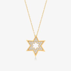 Bijoux minimalistes à la mode exquis collier pendentif à breloque étoile juive en or véritable 14 carats pour femmes orné de vrais diamants en vrac - Product Image 1