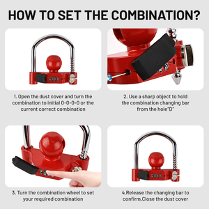 Candado de Combinación de 4 Dígitos Vypart para Remolque, Grillete de Acero Resistente en Rojo, Compatible con Trinquete y Candados - Product Image 3