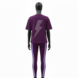 Ensemble T-shirt de luxe 300 GSM épais et Leggings taille haute avec empiècements latéraux et ceinture élastique jacquard personnalisée - Product Image 2