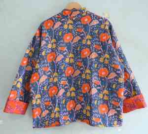 แจ็กเก็ตผ้าฝ้ายพิมพ์ลายแบบกลับด้านได้สำหรับผู้หญิงเสื้อโค้ทผ้าฝ้ายทำด้วยมือแบบอินเดีย - Product Image 4