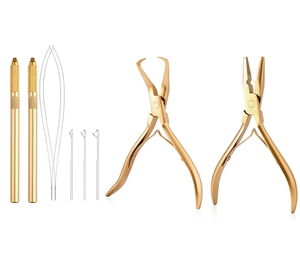 Pince à perles en gros, pince à extensions de cheveux en acier inoxydable, aiguilles à boucle plaquées or, outils pour extensions de cheveux - Product Image 4