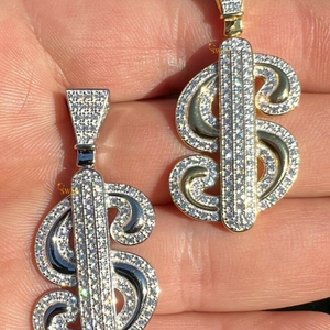 Or Jaune Moissanite Dollar Signe Pendentif Rappeur Style Glacé Hip Hop Bijoux pour Hommes et Femmes Glacé Charme pour Chaînes - Product Image 1