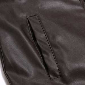 Chaqueta de cuero marrón oscuro con estilo para hombre, cuello de botón a presión con cremallera de longitud completa con charreteras, diseño urbano elegante para el invierno - Product Image 6