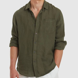 Camicia Casual in <span class=keywords><strong>Lino</strong></span> a Maniche Lunghe da <span class=keywords><strong>Uomo</strong></span>, Camicia con Bottoni, 100% <span class=keywords><strong>Lino</strong></span>, Blusa da <span class=keywords><strong>Uomo</strong></span>, Abbigliamento Maschile Sostenibile - Product Image 1
