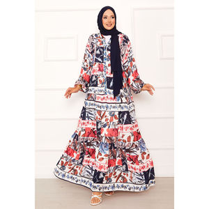 Robe trapèze en viscose à imprimé floral fuchsia, taille empire, en mousseline, avec un magnifique motif floral, grandes tailles - Product Image 3