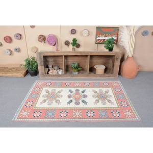 Tapis Vintage en Laine Turque Classique Rose Bleu 4x6ft Patchwork Grand Rectangle Latex Support pour Chambre Couloir Modèle Tapis - Product Image 4