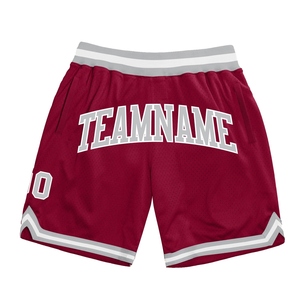 Shorts de basketball personnalisés Industrie Direct, bordeaux-gris-blanc, style rétro authentique - Product Image 1