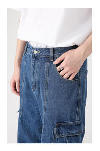 Pantalons de travail à jambes larges pour hommes et femmes, style streetwear, rétro, avec boutons décoratifs, respirants, en denim, amples, décontractés, cargo - Product Image 3