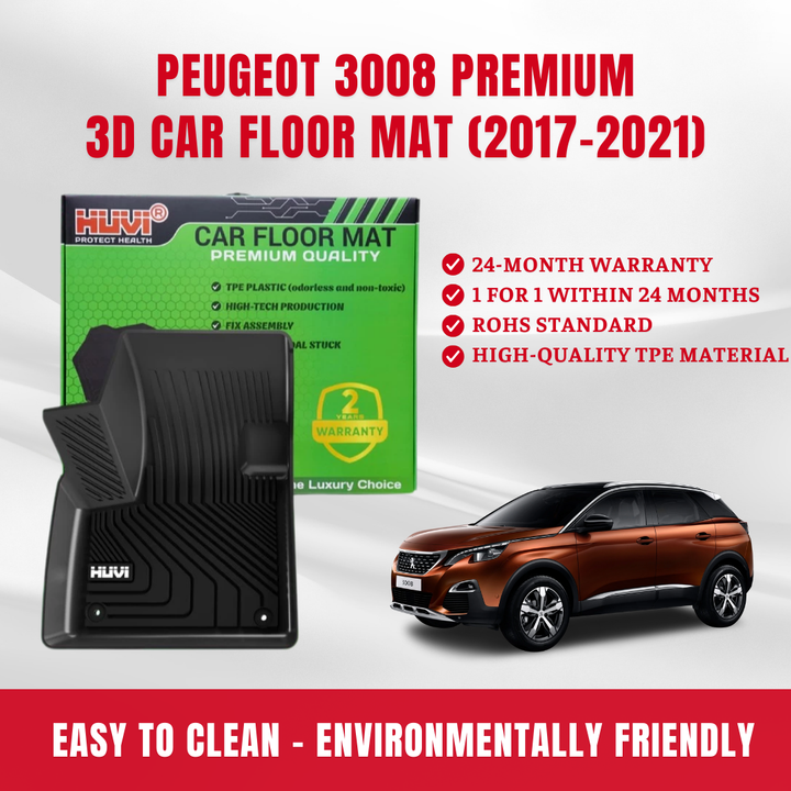PEUGEOT 3008 Black Color 2 years Warranty 60x70cm Size Full Set 3mm All weather New High Quality Viet Nam Car Mats