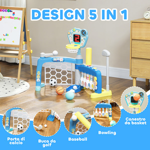 AIYAPLAY Juego Infantil 5 en 1 para Fútbol, Baloncesto, Golf, Béisbol y Bolos, en PP y ABS, 88,6x38. 7x60,4-68 cm - Product Image 4