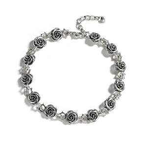 Jeulia Sterling Silver Rose Flower <b>Bangle</b> <b>Bracelet</b> with Zircon Rhodium Plated 195mm - Product Image 1