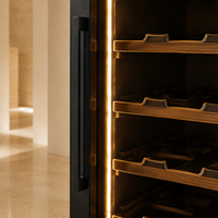Armoire à vin noire personnalisée à double zone avec porte en verre LED pour la maison, l'hôtel et le bar