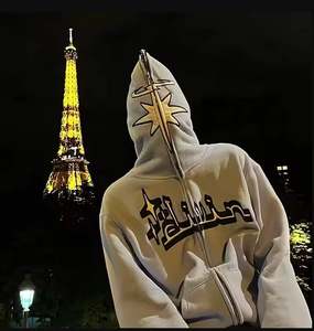 Sweat à capuche classique pour homme OEM en coton éponge mélangé avec broderie personnalisée pour l'impression bouffante en polaire à fermeture éclair complète pour l'hiver - Product Image 3