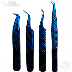 Pointe de fibre meilleure pince à épiler couleur bleue pince à épiler extension de cils acier inoxydable haute qualité pointu coudé droit incurvé - Product Image 5