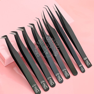 Pince à épiler pour extensions de cils, pointe en fibre, courbure lune, classique, 45 et 90 degrés, pointe longue, pour volume et éventails - Product Image 1