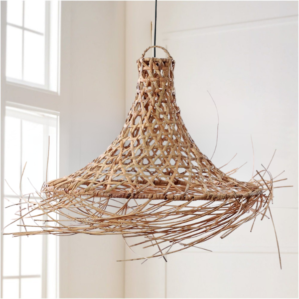 Lot De 4 Abat-Jour En Rotin Et Bambou - Pendentif Fait Main Pour Lampe, Lustre Et Plafonnier - Style Naturel Et Chaleureux