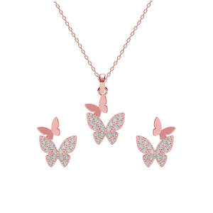 Ensemble de bijoux en cuivre fin plaqué or 24 carats avec pierres de zircon et de rubis, motif papillon féerique argenté, idéal pour un cadeau - Product Image 1