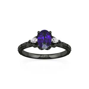 Jeulia <b>Gothic</b> Black Three Stone Oval Purple Engagement <b>Ring</b> - Product Image 3