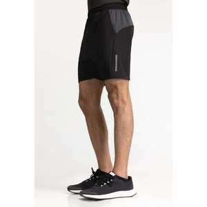 Shorts de sport noirs 100 % polyester avec taille élastique AW-SHT23-030, shorts texturés, décoration logo, motif uni, style sportif - Product Image 2