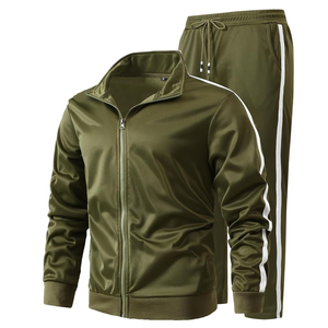 Ensemble de survêtements pour hommes de nouveau design veste et pantalon à col montant de coupe régulière avec logo personnalisé en gros vert olive tenue décontracté pour hommes - Product Image 1