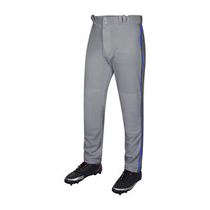 Men's Tapered Baseball Pants in Grey with Blue Side Stripe Detail and Reinforced Sliding Areas for <b>Safety</b> Running Plays - Product Image 1