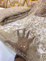 Tissu en maille brodé à la main avec perles importées de qualité supérieure, tissu unique entièrement brodé et perlé à la main