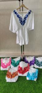 100% algodón Floral bordado A-Line Kaftan vestido Casual fiesta estampado estilo para Primavera/Verano transpirable lavable Natural - Product Image 6