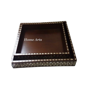 Bandeja para servir té y café de Color marrón de madera, juego de dos bandejas cuadradas para servir alimentos para uso en el hogar y el Hotel - Product Image 1