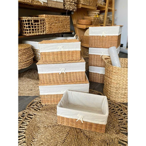 Canvas Liner and <b>Handles</b> Handcrafted Bamboo & Rattan Storage <b>with</b> Lid: Premium Hotel Laundry Rattan <b>Basket</b> - Product Image 6