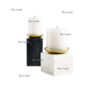 Set Of Two <b>Square</b> Shape <b>Candle</b> Stand In Marble And Metal <b>Candle</b> Holder For Home And Hotel Decoration Use - Product Image 1