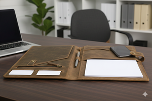 genuine vintage Leather Portfolio Organiser Leather Folder for Men Women Business Notebook Cover Resume Folder Legal <b>Pad</b> - Product Image 4