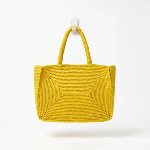 Bolso de rafia de gran capacidad, color sólido, estilo bohemio, bolso de mano para mujer para compras en todas las estaciones - Product Image 2