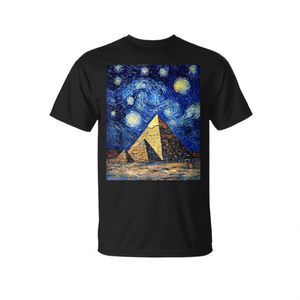 T-Shirt Stile Van Gogh Notte Stellata Egiziana con Design Piramidale Egiziano per Promozioni - Product Image 2