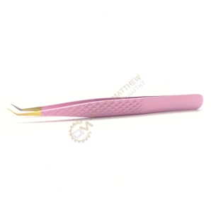 Pinzas de extensión de pestañas de agarre fuerte duraderas de fibra puntiaguda de aislamiento rosa de 45 grados personalizadas de etiqueta privada de acero inoxidable - Product Image 4