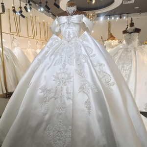 Vestido de Novia de Satén Jancember ML046, Vestido de Novia con Cuentas, Vestido de Gala con Hombros Descubiertos, Vestido de Novia para Ceremonia de <span class=keywords><strong>Matrimonio</strong></span> en Catedral - Product Image 1