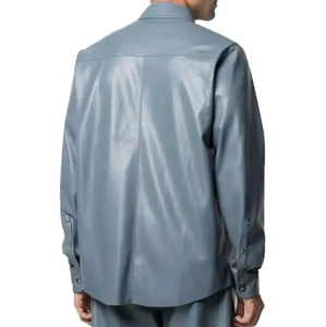 เสื้อเชิ้ตหนังแท้สีดำ แขนสั้น ปกคอปกแบบสั่งทำพิเศษ สำหรับฤดูใบไม้ผลิและฤดูใบไม้ร่วง ติดกระดุมหน้า มีกระเป๋าหน้าอก สำหรับผู้ชาย - Product Image 3