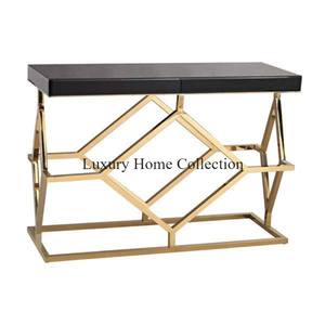 Console décorative pour la maison de fantaisie royale et table centrale couleur or cadre de conception de découpe laser arabe avec dessus en verre de forme ovale - Product Image 2