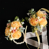 Set Korsase & Boutonniere Buatan Tangan Realistis Gaya Eropa, Bunga Pergelangan Tangan Pengantin Wanita dan Bunga Kerah Pengantin Pria