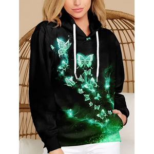 Drop Shoulder Butterfly 3D Printed Hoodies Women Fashion Casual Streetwear Hoodie Oversized Pullovers Hooded Sweatshirts - Product Image 4