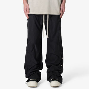 Wholesale Fashion Streetwear <b>Cargo</b> <b>Pants</b> Men Custom Side Button up <b>Oversized</b> Fit Baggy Wide Leg Plain Black Track <b>Pants</b> 2025 - Product Image 1