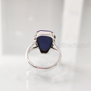 Anillo de Plata de Ley 925 Hecho a Mano para Mujer con Lapislázuli Natural en Forma de Ataúd, Gema del Mes de Nacimiento de Septiembre, Regalo de Aniversario Oriental - Product Image 6